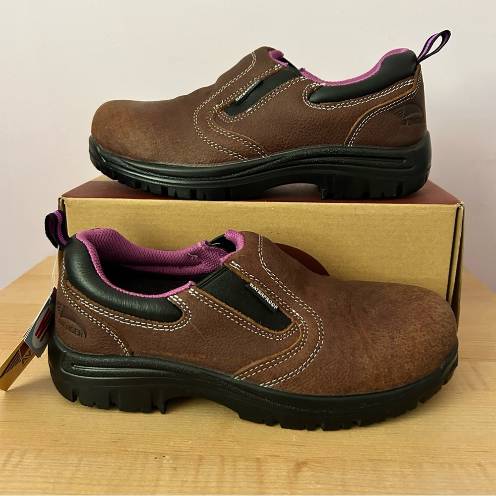 Avenger Women Foreman Slip-On Work Shoes A7165 Brown Leather Composite Toe 7.5 M